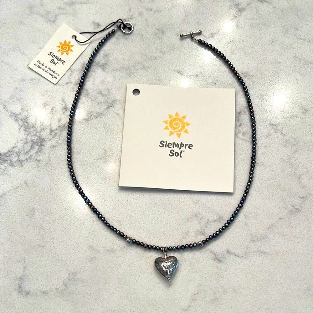 Silver and freshwater pearl Heart necklace